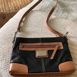 Tignanello Black and Tan Pebbled Leather Crossbody